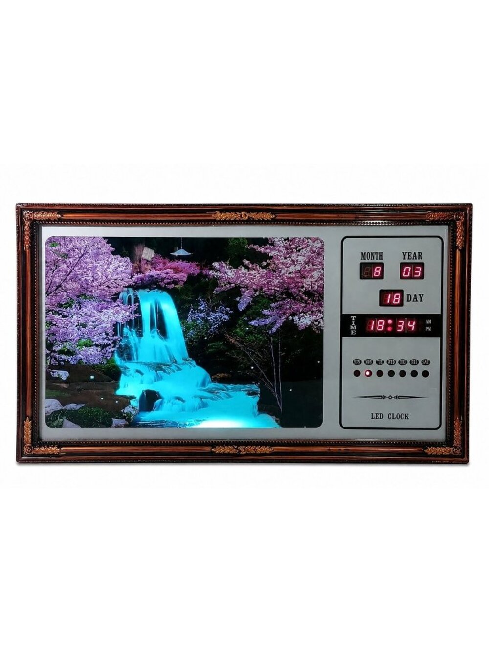 Animated Waterfall Light Box Wall Art Clock Calendar Nature Sounds Music 24x13